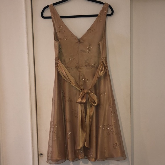 Gold Satin Chiffon Cocktail Dress - Picture 2 of 6